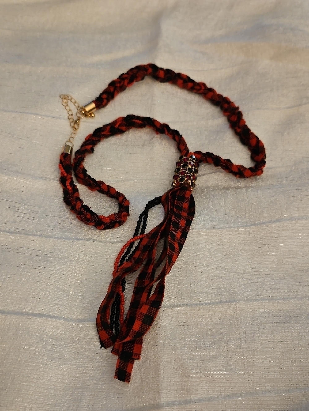 CATO Black & Red Braided Rope Tassel Pendant Necklace - Picture 2 of 5